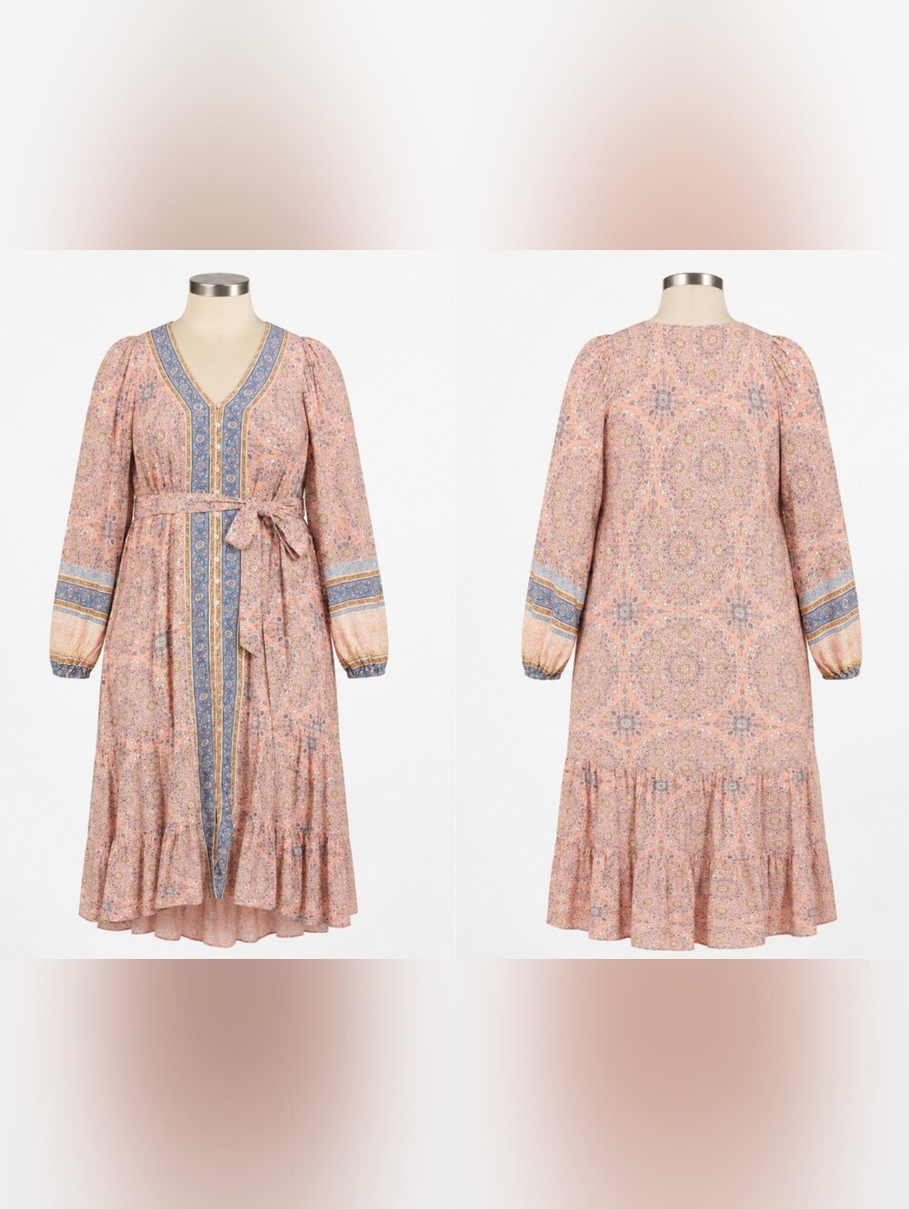 City Chic Floral Print Long Sleeve Maxi Dress in Pink and Blue